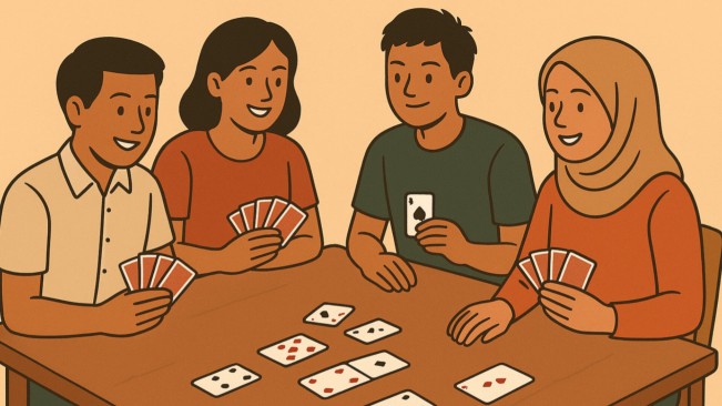 Ilustrasi orang bermain kartu. [ChatGPT/FT News]